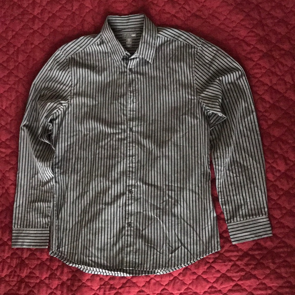 H&M Dark Gray and Black Striped Button Down Shirt